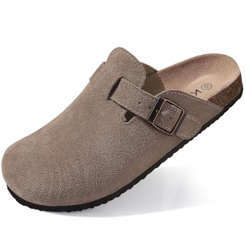 Image of KIDMI Genuine Suede Clogs for Women Men Cork Footbed Sandals Leather Mules Potato Shoes with Arch Support