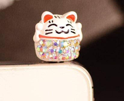 Dust Plug-earphone Jack Accessories Crystal Bling Lovely White Cat / Cell Charms / Dust Plug / Ear Jack for Iphone 4 4s / Ipad / Ipod Touch / Other 3.5mm Ear Jack(with Cutely Gift Box)-----takes 2--5 DAYS for delivery-- From NY--------