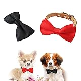 JpGdn 2pcs 3.8x2 Black Red Small Dogs Collar Attachment Bows Ties for Puppies Cats Wedding Birthday...