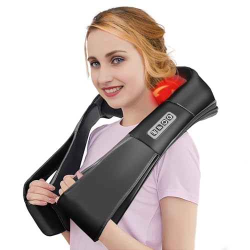 Neck Massager, Shiatsu Back and Shoulder Massager with Heat 3D Deep Tissue Kneading Electric Massager for Calf Foot Full Body Muscle Pain Relief, Massage at Home Office Car, Gift for Mum Dad Friends