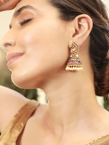 Image of Rubans Jhumka Earrings Gold Plated Stylish Traditional Trendy Jewellery Gift for Women & Girls