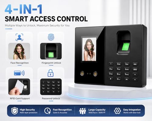Image of Smart Biometric Attendance Machine with Face Recognition,Fingerprint Scanner,USB Support,Digital Display,Office Attendance Device,Secure Access Control System for Office&Business Use(1 Year Warranty)