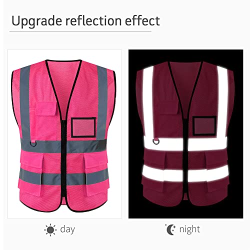 Image of High Visibility Safety Vest with Reflective Strips & Pockets | High Visibility | 360 Reflective Strips | 5 Pockets | Zipper Front | Lightweight Polyester | ANSI /ISEA 107 Class 2 Type R