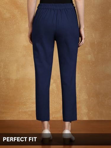 Image of Leriya Fashion Linen Loose Pants for Woman |Linen Trouser for Women | Ankle Length Straight Pant Women | Ladies Loose Pants Woman with Elastic Closure |High Waist Formal Office Trousers