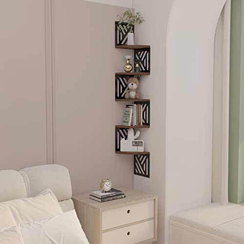 Vasemouh Estanteria Esquina de Madera de 5 Niveles, Estante Esquinero Montado en Forma de Geométricor, Estante Esquinero Flotante y Estantería para Salón, Dormitorio y Baño(19.5x19.5x1.5cm). - imagen 2