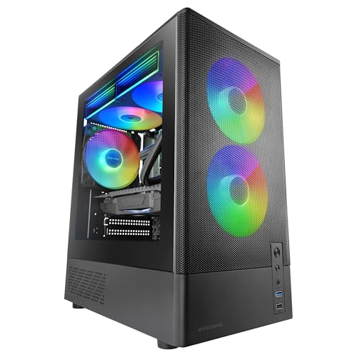 Mars Gaming MC-Onyx, Boîtier Gaming MicroATX, Façade Mesh Métallique, Fenêtre Latérale Verre Trempé, 3X Ventilateurs ARGB FDB, Double Chambre, Refroidissement Liquide jusqu'à 240mm, Noir