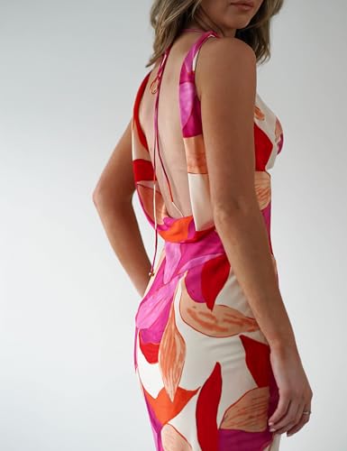 Image of KOUNAI Satin Backless Formal Maxi Dresses for Women Wedding Guest | Silk,Cowl Neck,Drape Neck,Open Back,Sleeveless,Tie Back,Elegant,Cocktail,Bridesmaid,Beach,Vacation,Party,Graduation,Midi