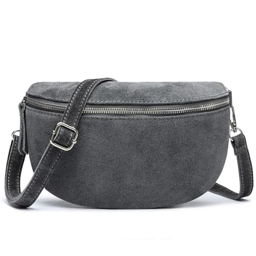 Frentree® Midi Echtleder-Umhängetasche Aus Italien, Crossbodytasche Mit Abnehmbarem Schultergurt Und Silbernem Reißverschluss