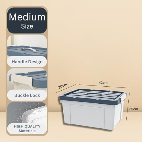 Image of HoopVool Multipurpose Plastic Storage Container Box - Sturdy and Versatile Home Organizer, Available in Multiple Size. (HEAVY GREY, HEAVY GREY MEDIUM- 16.5X11.8X10 INCH, PACK OF - 1)