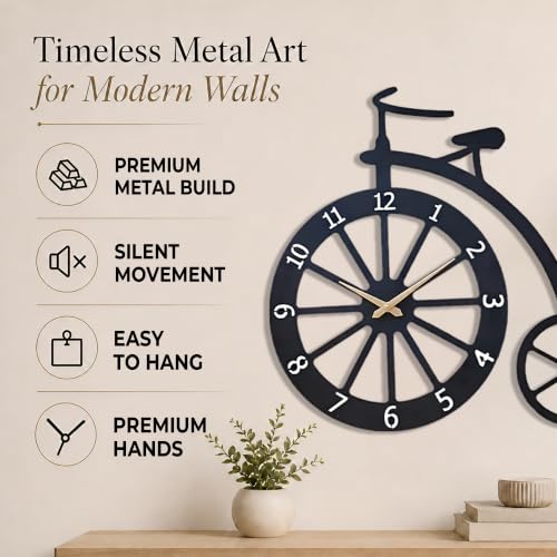 Image of Auromin Cycle Wall Clock for Living Room & Bedroom | Stylish Bicycle Unique Decorative Wall Clock | Modern Big Size Wall Watch for Home, Office & Hall | Unique Vintage-Inspired Home Decor Item