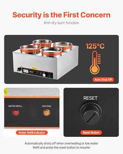 Image of VEVOR Electric Soup Warmer, Four 6.34QT Stainless Steel Round Pot with 86~185F Adjustable Temp, 1500W Commercial Bain Marie with Anti-Dry Burn and Reset Button, Soup Station for Restaurant, Buffet