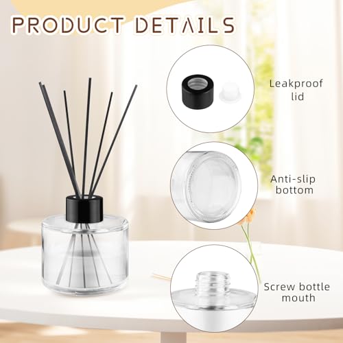 4 botellas difusoras de vidrio claras 100ml con tapa negra miniatura 3