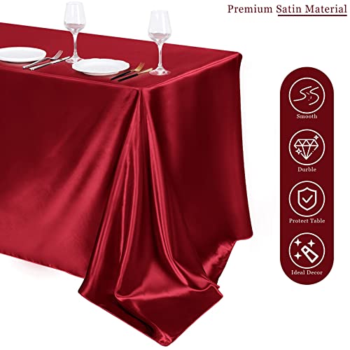Image of TURSTIN 4 Pack Burgundy Satin Tablecloth 102 x 58 Inch Overlay Table Cover