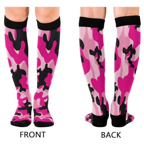 Kigai Pink Camo Compression Socks for Women Men, Circulation Knee High Stockings for Running Cycling Medical2