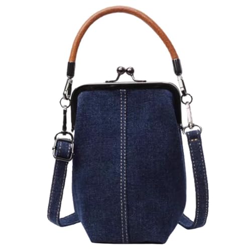 Ladies Casual Sling Bag with Detachable Strap Denim Trendy Handbag Retro Shoulder Bag Women Commute Travel Phone Bag (Navy Blue)