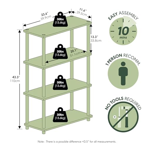 Image of Furinno TURN-N-TUBE Storage Shelves, 4-Tier Toolless Book Shelf, Corner Shelf, Toolless Open Shelves, for Organization and Storage, Living Room, Garage, Home Office, Black