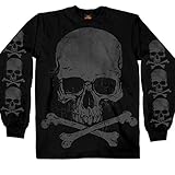 Hot Leathers Men's Jumbo Print Skull and Cross Bones Long Sleeve Shirt (Black, X-Large)