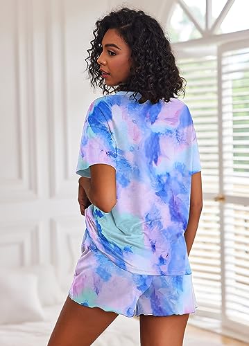 Image of Ekouaer Pajamas Set for Women Short Sleeve Lounge Set 2 Piece Loungewear PJs Soft Cute Lightweight Sleepwear,Medium