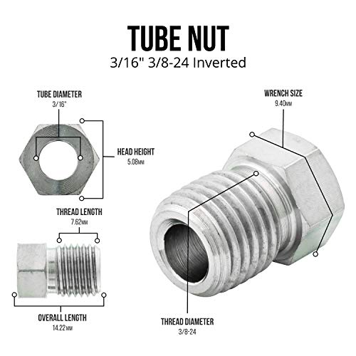 4Lifetimelines Stainless Steel Brake Line Tube Nut, 3/16 (3/8-24 Inverted), Bag Of 10 #TOP3