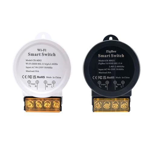 Interruptor inteligente Tuya ZigBee/WiFi de con monitor de potencia, módulo de relé de alta potencia de 30 A control por voz con aplicación Smart Life funciona con Alexa y Google Home (ZigBee, White)