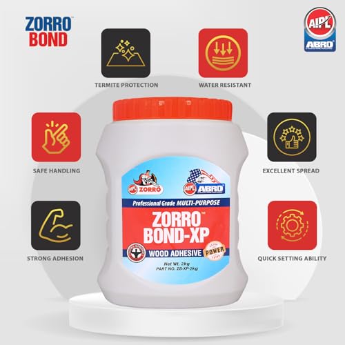 Image of ABRO ZORRO BOND-XP Wood Adhesive Professional Grade Multi-Purpose Water-Resistant Heavy-Duty Glue with Extreme High Bond Strength for Woodwork Furniture Home Office (2Kg)