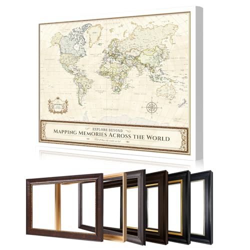 Image of DECORARTS - Personalized World Travel Map with Pins, Custom Name, Pin Board Canvas Wall Art, Colorful Classic World Decor, Optional Wood Frame, Giclee Print, Handcrafted in USA, 20x16''