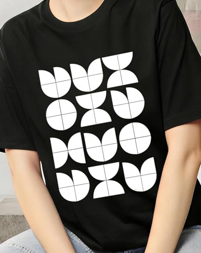 Image of Women's Typography Round Neck Cotton-Blend T-Shirts, Oversized Drop Shoulder Boho Style T-Shirt