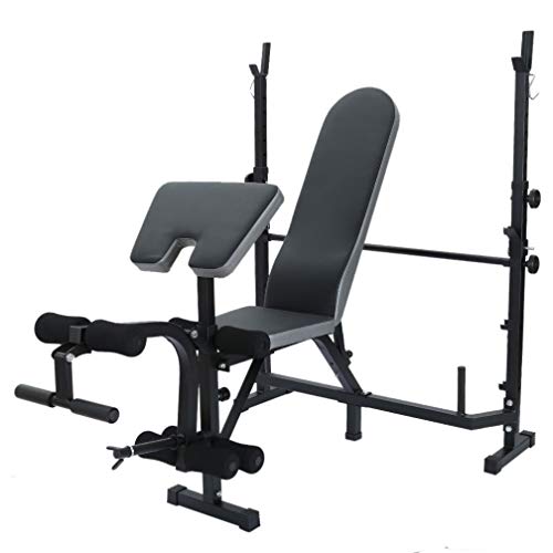 Multifunctional Workout Station Adjustable Olympic Workout Bench with Squat Rack, Leg Extension, Preacher Curl, and Crunch Handle (B)
