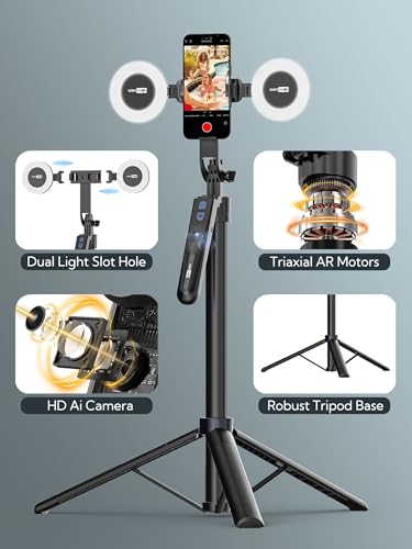 70.9" Auto Face Tracking Tripod 360° Rotation w/Light for iPhone & Android,No App Needed,w/ Remote Control - image 7