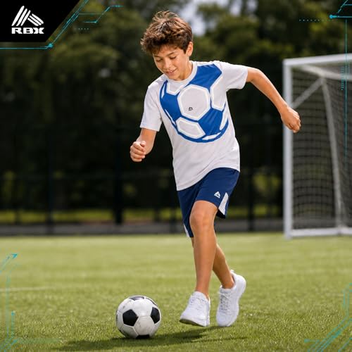 Image of RBX Boys Athletic Shorts Set - 2 Piece Active Performance Graphic Tees and Mesh Gym Shorts for Boys With Elastic Waistband