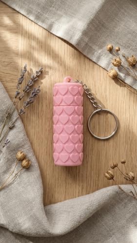 Image of 3D Printed Heart Lipstick Holder Keychain | Portable Lip Balm & Lipstick Case with Screw Cap | Cute Travel Makeup Accessory | Pink