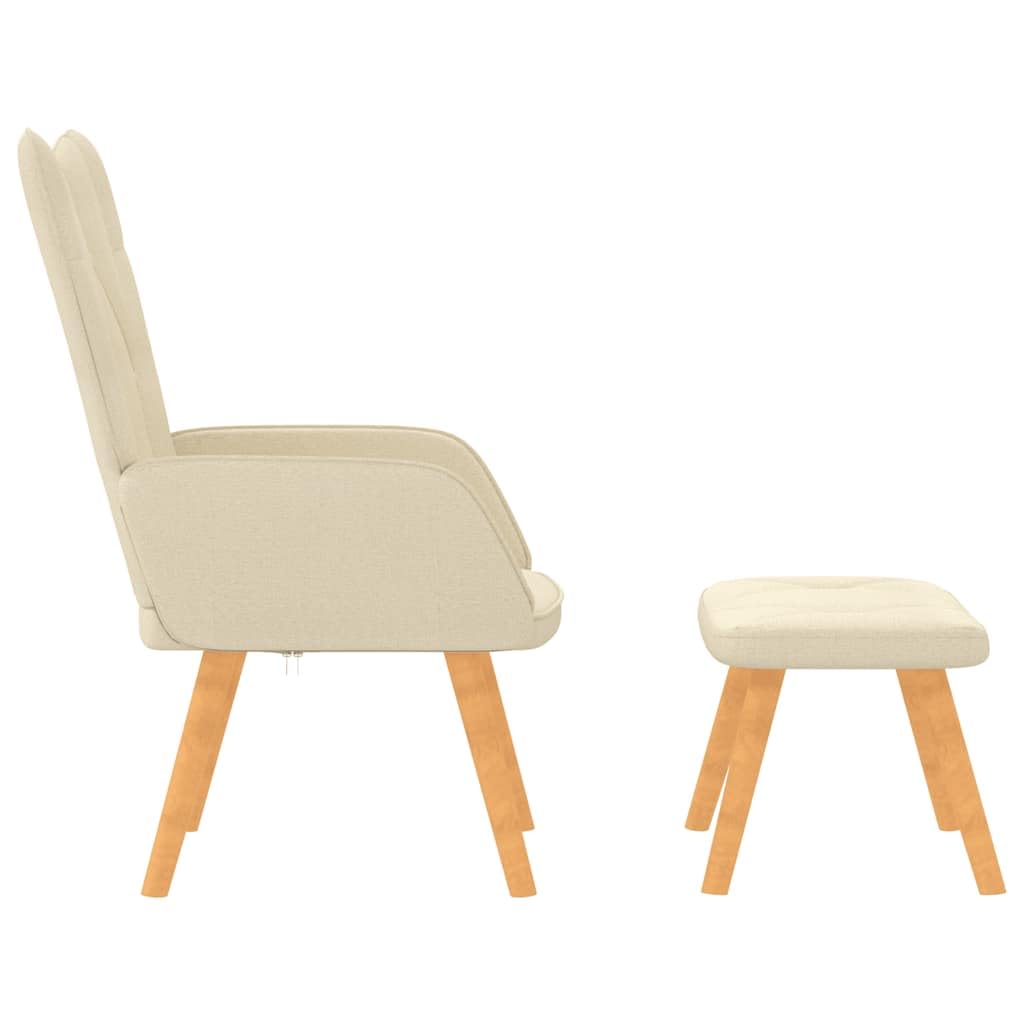 Relaxsessel mit Hocker Creme Stoff moderner Lounge Sessel mit Holzbeinen verstellbar und drehbar für Wohnzimmer Schlafzimmer Büro