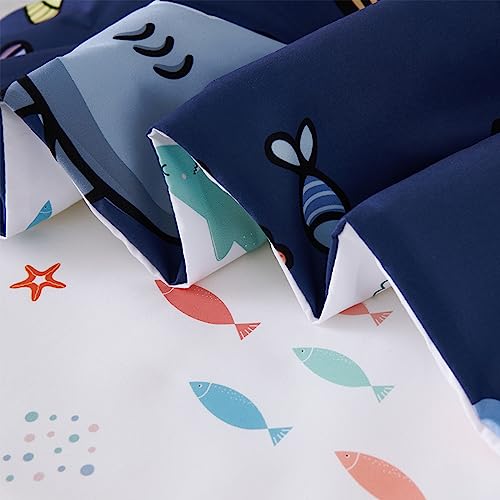 Funda de edredón azul marino individual reversible con estampado de animales del océano STYHO 6
