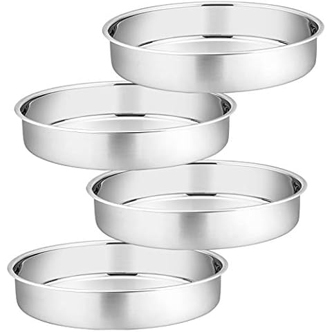 P&P CHEF Stainless Steel Round Cake Pan Set of 4 Cover