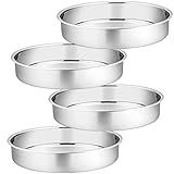 P&P CHEF Cake Pan Set of 4, Stainless Steel Baking Round Cake Pans Tins Bakeware for Birthday Wedding, Leak-proof & Easy Clean, Mirror Finish & Easy Releasing, 11 Inch