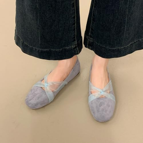 Suede Flats for Women Casual Cross Strap Square Toe Flat Shoes Mary Jane Ballet Flats Shoes Comfortable Dressy Shoe 20253