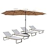 Bigroof 15ft Double Sided Patio Umbrella Twin Extra Large Umbrella with Crank Handle Umbrella Base for Outdoor Patio Garden Market Pool Backyard Beige