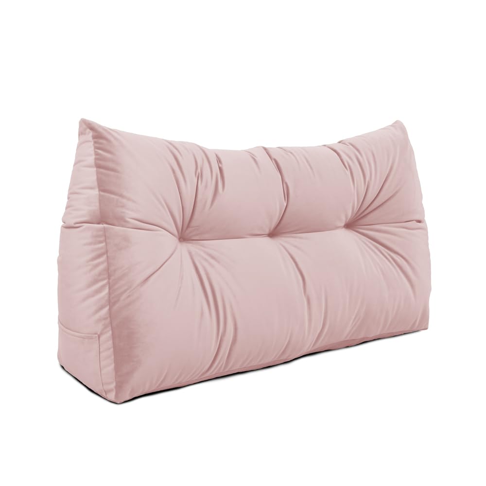 Lancashire Textiles Pink Headboard Cushion 20 X 50 X 90Cm (Single Bed) Luxury Velvet Triangular Wedge Cushion - Headboard Bolster Support Pillow For Bed, Sofa, Chair - Made In Britain