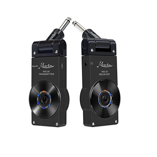 Rowin 2.4G Guitar Wireless System Transmitter Receiver for Electric Guitar Bass Violin with Rechargable Battery, USB Cable (Full Black)