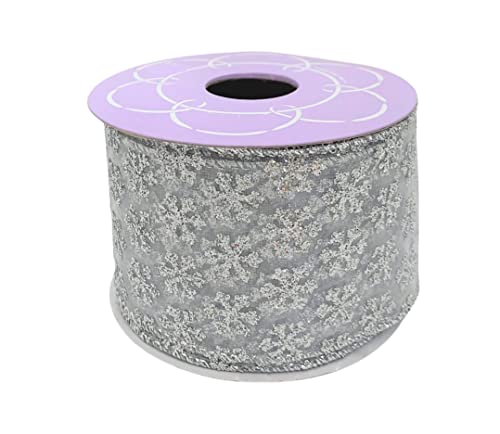 Image of Sheer Silver Snowflakes Christmas Ribbon - 2 1 /2 inch x 10 Yards, Wired Ribbon, Glitter, Gift Wrapping, Wreath, Gift Basket, Bows, Winter Decor