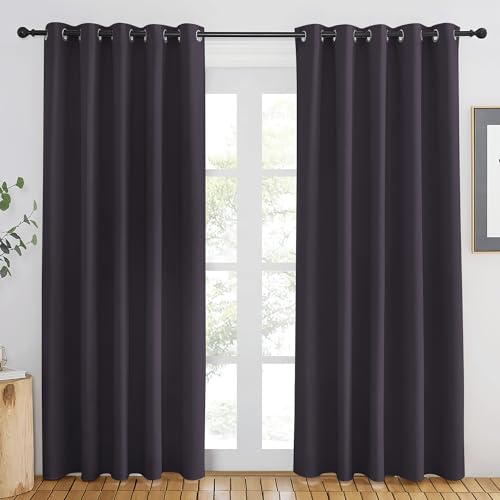 NICETOWN Greyish Purple Blackout Curtains 84 inch Length, Grommet Top Room Darkening Drapes for Bedroom Living Room, Light Blocking Window Covering for Privacy (W66 x L84 Inch, 1 Panel)