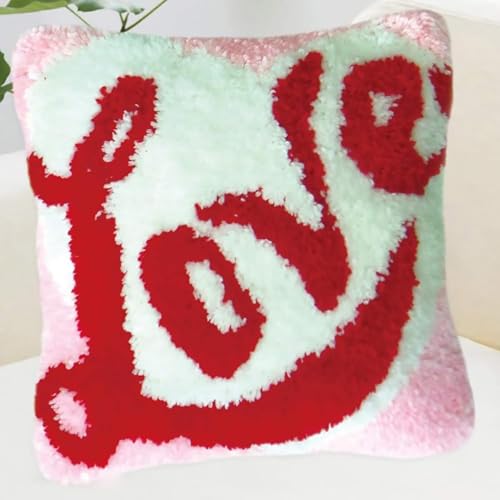 Image of ZFFLYH Love Latch Hook Pillow Kits for Adults Beginners Pre-Printed Cushion | Home Sofa Cushion Cover Preprinted Canvas Crochet Yarn Kits Needlework Crafts Festival Gift for Adults Beginner 17X17 Inch