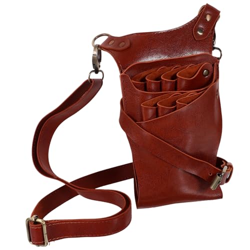 Ipetboom Hairdressing Scissors Bag Barber Comb Pouch Multi-Tool Scissors Kit Durable Leather Brown Perfect for Stylists