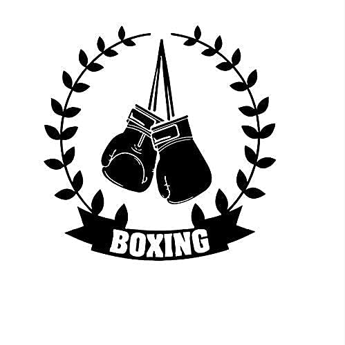 Adhesivo de pared blanco y negro, guantes de boxeo con patrón de corona de laurel, adecuado para decoración en gimnasios, clubes de boxeo y otros lugares, vinilo adhesivo de pared de alta calidad, 42