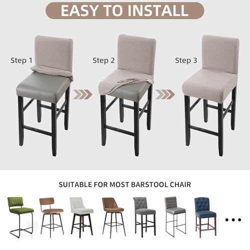 Image of YISUN Waterproof Bar Stool Covers, Stretch Pub Stool Chair Cover Removable Washable Counter Stool Covers Bar Stool Slipcovers for Kitchen, Pub, Dining Room (4 Pack, T-Khaki)