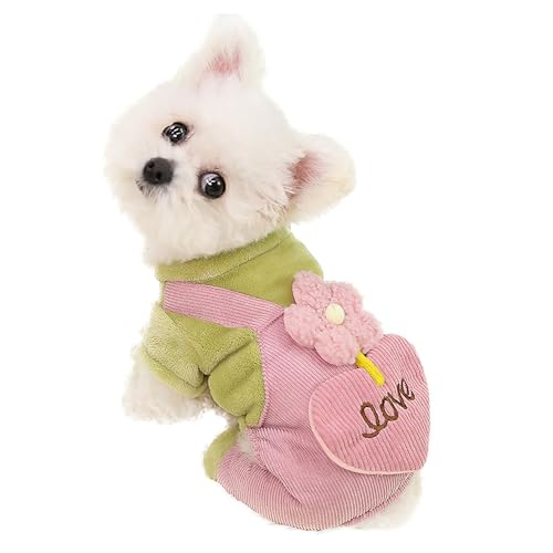 犬 服 ロンパース 秋冬 ドッグウェア つなぎ パーカー フリース 裏起毛 ふわふわ 柔らかい 可愛い おしゃれ 小型 中型犬 コート 防寒 抜け毛対策 お出掛け用 散歩 ペット服 厚い(グリーン-L)