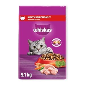 WHISKAS Meaty Selections Adult Dry Cat Food with Real Chicken, 9.1 kg (Pack of 1)