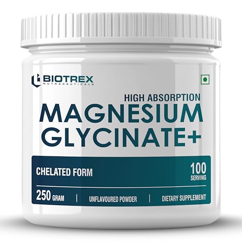 Image of Biotrex Nutraceuticals Magnesium Bisglycinate Powder | Sleep, Cramps, Nerve & Muscle Health | Mood Balance & Energy Production | High Absorption - 250Gram (100 Servings)