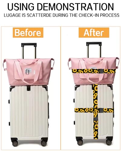 Image of Luggage Straps for Suitcases, Adjustable Travel Belt, Durable Wide Luggage Strap, Cute Suitcase Strap Identifiers with Buckle, Bag Straps for Luggage, Cute Sunflowers