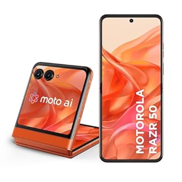 Smartphone Motorola Razr 50-512GB 24GB (12GB RAM+12GB Ram Boost) Tela dobrável 6,9" pOLED e externa 3,6” Moto AI camera IPX8 - Orange Vegan Leather
